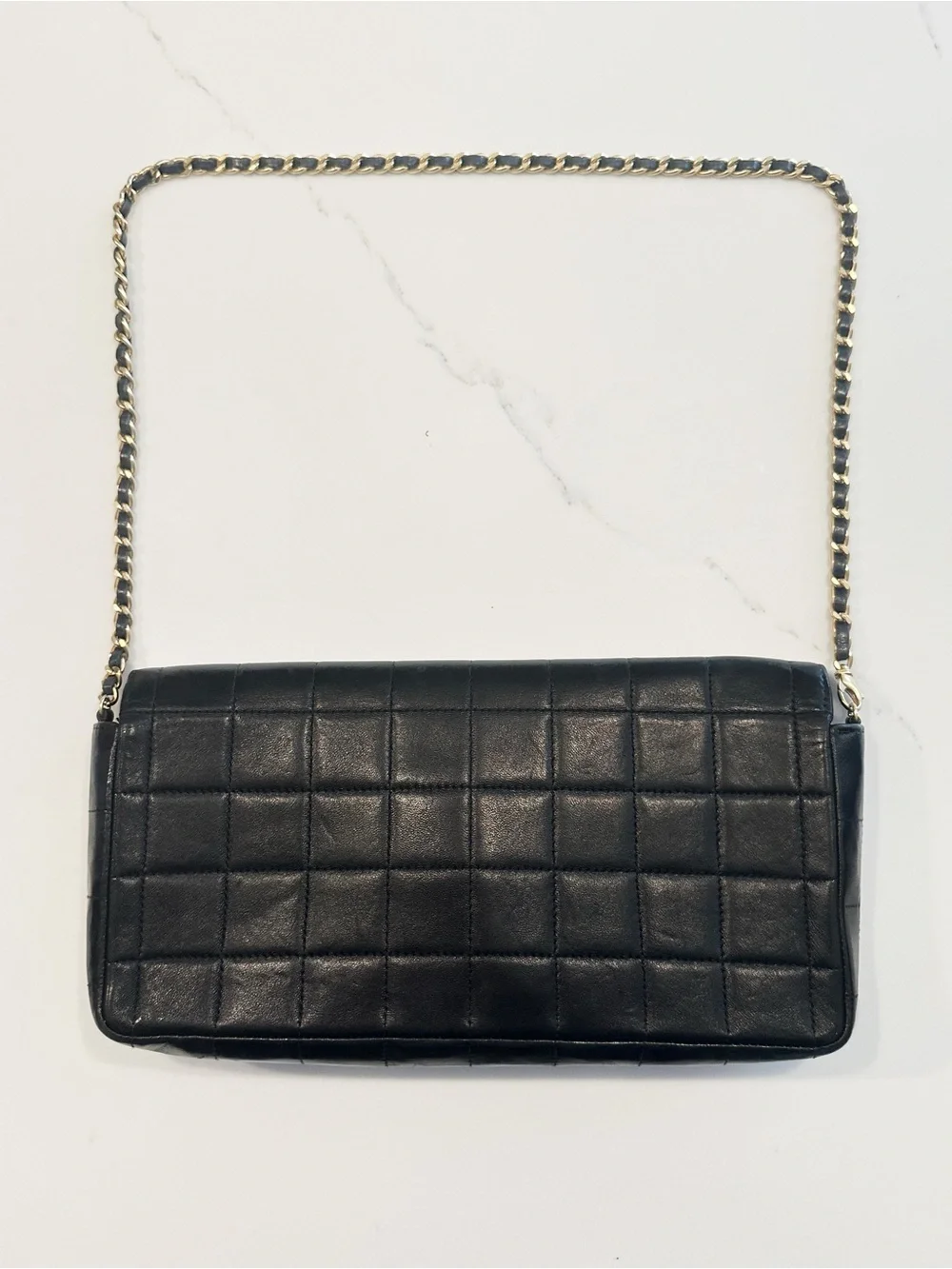 1990 Vintage CHANEL East West Chocolate Bar Black Quilted Leather Shoulder Bag